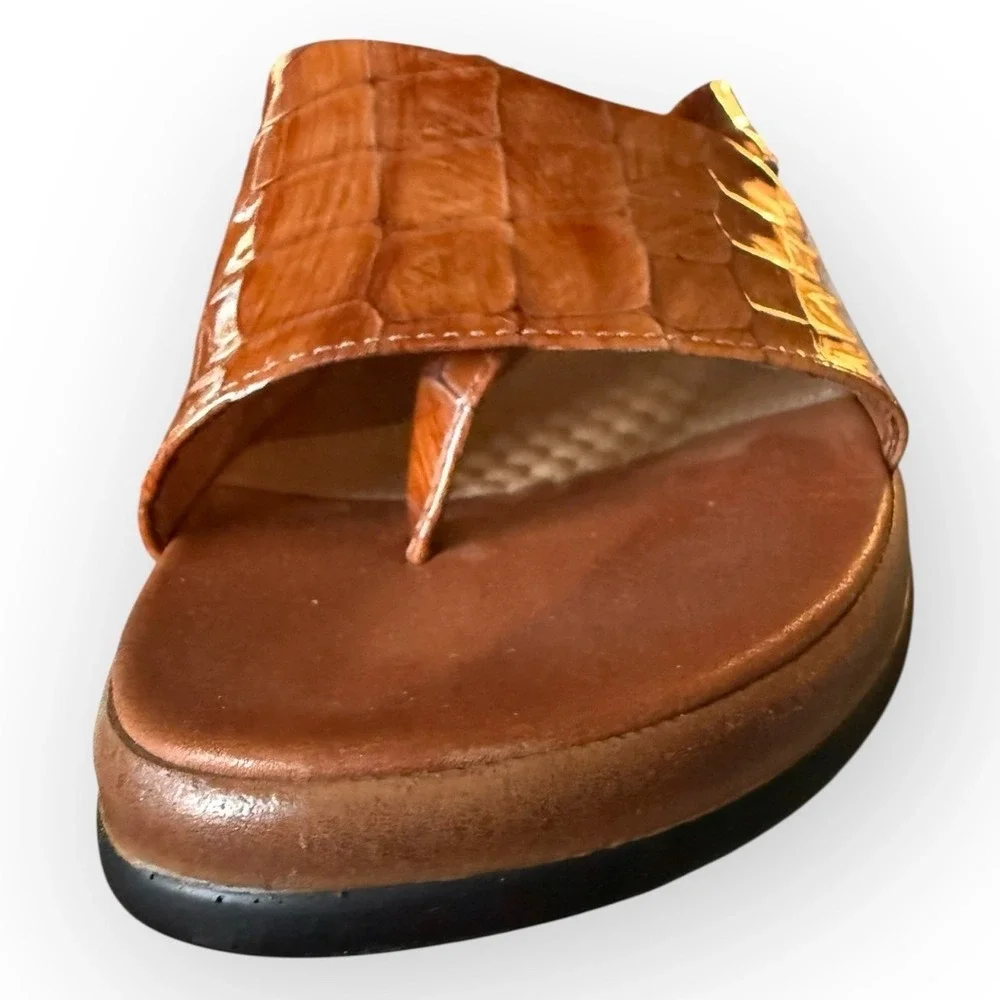 Nurture Slides Rich Brown Crocodile Patent Leather Womens US 6.5 Comfort Sandals - Picture 6 of 16